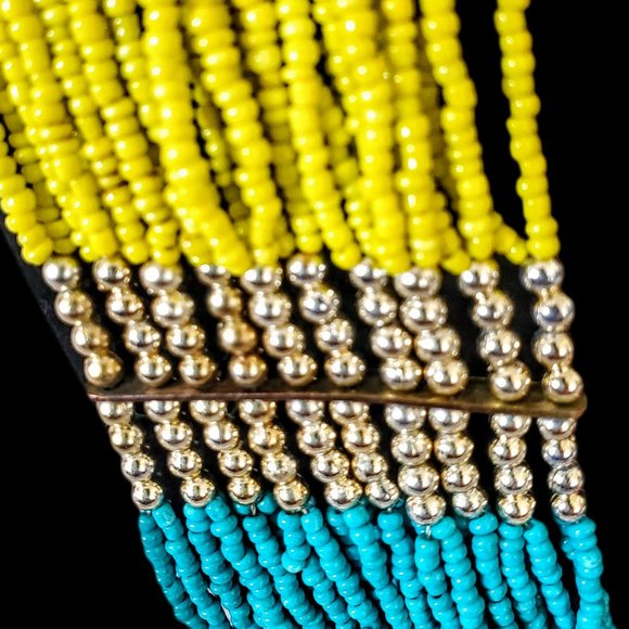 29" Vibrant Tribal Boho Multi-Strand Vibrant Color Statement Necklace - Picture 6 of 8